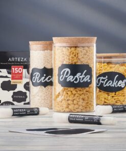 Arteza 150 Chalkboard Labels + 3 White Chalk Markers - Removable Chalk Labels for Jars - Waterproof Mason Jar Stickers 13 91w CBkfOdL