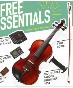 Mendini By Cecilio Violin - MV500+92D - Size 4/4 (Full Size), Black Solid Wood - Flamed, 1-Piece Violins w/Case, Tuner, Shoulder Rest, Bow, Rosin, Bridge & Strings - Adult, Kids Size: 4/4 (Full Size) 48 91wi64sIBS