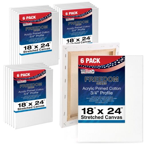 U.S. Art Supply 18 x 24 inch Stretched Canvas 12-Ounce Primed 6-Pack - Professional White Blank 3/4" Profile Heavy-Weight Gesso Acid Free Bulk Pack - Painting, Acrylic Pouring, Oil Paint 18" x 24"