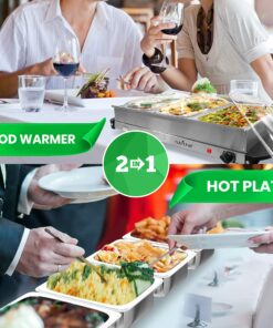 Alternative view of Nutrichef Professional Stainless Steel Buffet Warmer Server with 3 Trays | Portable Hot Plate Food Warmer Station for Parties & Events | Easy to Clean | 3 See-through lids | Max Temperature 175F 3 Pot 3.5 Quart