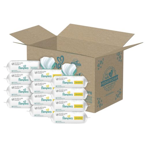 Pampers Sensitive Baby Wipes - Baby Wipes Combo, 84 Count (Pack of 12), Water Based, Hypoallergenic and Unscented (Packaging May Vary) 84 Count (Pack of 12)