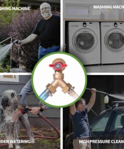 Litorange (2 PACK) Solid Brass Lead-Free Body Backyard 2 Way Y Valve Garden Hose Connector MHT 3/4" Inch Thread Splitter Adapter + 4 Silicone Hose Washers 2 Pack 20 91x6iZp33IL