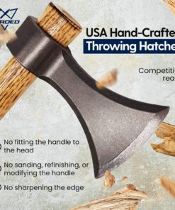 BLADED Throwing Hatchet w/ Sheath - Made in USA Axe w/ Forged 4140 Steel Head & 100% American Hickory Wood Handle - Small Competition & Survival Tomahawk - Kindling, Camping & Chopping Metal Hand Hawk Natural Steel 16 91x7C0usaZL