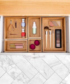 Seville Classics Bamboo Premium Organizer Storage Bins for Kitchen Silverware, Pantry, Closet, Office Desk, Pens, Utensils, Makeup, K Cup, Bamboo, Bin Set (5 Piece) Bin Set (5 Piece) 29 91xGbdS6uL