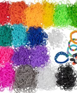 Loom Rubber Bands 4800 pc Refill Kit w 16 Unique Rainbow Colors (300 of Each) & 200 Clips - Works w All Rubber Band Jewelry Looms - DIY Gift for Girls Boys & Bracelet Making Craft for Kids and Camps 12 91xOf35ufNL