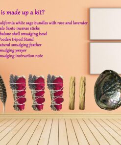 Alternative view of Tomoko White Sage Smudge Kit - 3 White Sage with Rose and Lavender, 2 Palo Santo, Abalone Shell, Wooden Tripod Stand & Feather! Healing, Purifying, Meditating, Incense & Cleansing Super