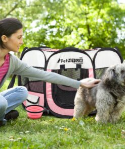 Alternative view of PET4FUN PN935 29" Portable Pet Puppy Dog Cat Animal Playpen Yard Crates Kennel w/Premium 600D Oxford Cloth, Tool-Free Setup, Carry Bag, Removable Security Mesh Cover/Shade, 2 Storage Pockets(Pink) Upgrade Version: 29" x 29" x 17" Medium Pink