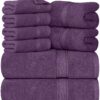 Utopia Towels 8-Piece Premium Towel Set, 2 Bath Towels, 2 Hand Towels, and 4 Wash Cloths, 600 GSM 100% Ring Spun Cotton Highly Absorbent Towels for Bathroom, Gym, Hotel, and Spa (Plum) Plum 19 91xZN RC97L