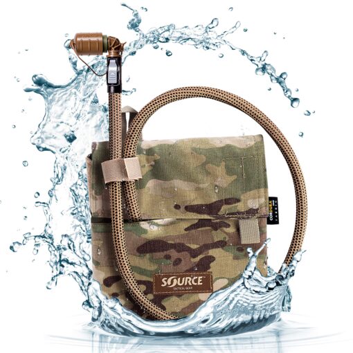 Source Hydration Pack 1 Liter Kangaroo with Molle Pouch Webbing for Easy Attachment to Tactical Vest or War Belt - Closed Cell Insulation Keeps Water Cool, Coyote Multicam