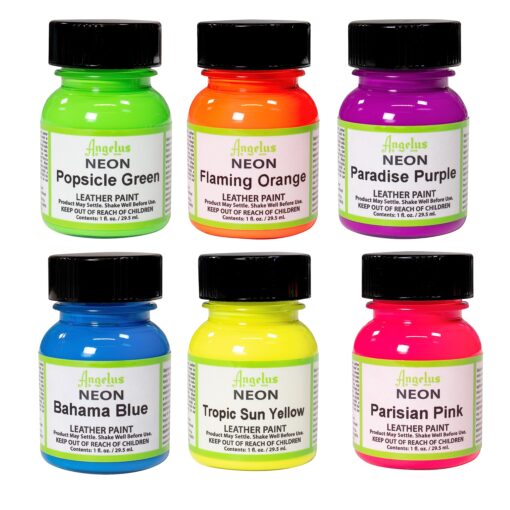 Angelus Neon Acrylic Paint Starter Kit, 6 Pack for Shoes, Boots, Bags, Furniture, Shirts, & More