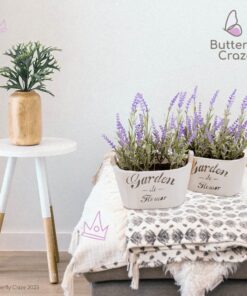 Butterfly Craze Artificial Lavender Plants in Rustic Wooden Planters - Lifelike, Stunning Faux Silk Purple Flowers Perfect for Elevating Your Patio, Home Décor, or Office (Set of Two), White Pots 26 91y4oaT4QSL