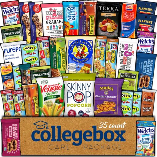 COLLEGEBOX Healthy Snack Box Variety Pack Care Package (35 Count) Gift Basket Kids Teens Men Women Adults Health Food Nuts Fruit Nutrition Assortment Mix Sample College Students Office Final Exams Christmas