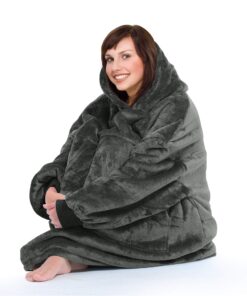 Alternative view of Catalonia Oversized Blanket Hoodie Sweatshirt, Wearable Sherpa Lounging Pullover for Adults Women Men One Size Grey