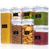 Vtopmart Airtight Food Storage Containers, 7 Pieces BPA Free Plastic Cereal Containers with Easy Lock Lids, for Kitchen Pantry Organization and Storage, Include 24 Labels White