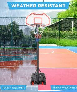 Best Choice Products Kids Height-Adjustable Basketball Hoop, Portable Backboard System w/ 2 Wheels, Fillable Base, Weather-Resistant, Nylon Net, Adjusts from 70.5in to 82.3in - White 26 91z0hewnYJL