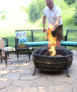 Sunnydaze 34-Inch Cauldron Style Outdoor Fire Pit Bowl with Spark Screen, Log Poker, and Wood Grate - Dark Bronze Finish 34 in 28 91zANBKVZOL