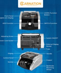 Carnation CR180 Money Counter Machine with Counterfeit Bill Detection and 3 Banknote Tester Pens - Scan Bills with UV and MI Technology - Multi-Currency Checker for US Dollar, Euro, Mexican Pesos 9 91zLRfJEnZL