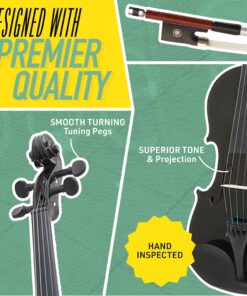 Mendini By Cecilio Violin For Kids & Adults - 4/4 MV Metallic Black Violins, Student or Beginners Kit w/Case, Bow, Extra Strings, Tuner, Lesson Book - Stringed Musical Instruments 4/4 (Full Size) 14 91zQSfZ9fiL