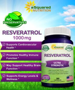 aSquared Nutrition 100% Natural Resveratrol - 1000mg Per Serving Max Strength (180 Capsules) Antioxidant Supplement, Trans-Resveratrol Pills for Heart Health & Pure, Trans Resveratrol & Polyphenols 18 91zROzj5RL