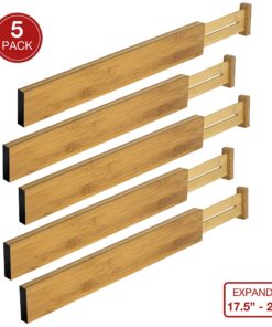 Alternative view of Rapturous Bamboo Drawer Dividers 5 Pack, 2.75" High Kitchen Drawer Divider, Spring Loaded, 17.5-22" Length Expandable, Adjustable Kitchen Drawer Organizer for Cutlery, Utensils, Clothes, Home, Office