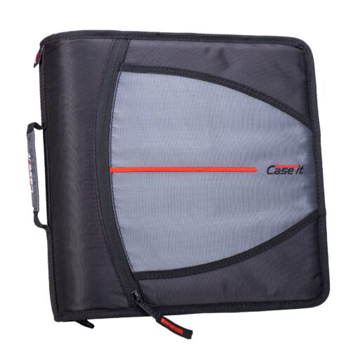 Case-it The Mighty Zip Tab Zipper Binder - 3 Inch O-Rings - 5 Color Tab Expanding File Folder - Multiple Pockets - 600 Sheet Capacity - Comes with Shoulder Strap - Black D-146 Single