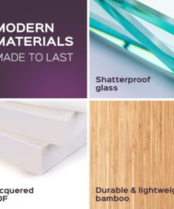 bonVIVO Massimo Small Desk - 43 Inch, Modern Computer Desk for Small Spaces, Living Room, Office and Bedroom - Study Table w/Glass Top and Shelf Space - White White/Glass 43" Desk 36 91zhjAnkd6L