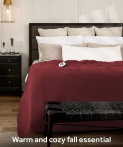 Sunbeam Royal Ultra Fleece Heated Electric Blanket Full Size, 84" x 72", 12 Heat Settings, 12-Hour Selectable Auto Shut-Off, Fast Heating, Machine Washable, Warm and Cozy, Cabernet 15 A1 ARf9QdHL
