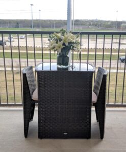 Giantex 3 PCS Cushioned Outdoor Wicker Patio Set Convention Bistro Set Garden Lawn Space Saving Conversation Set Sofa Furniture No Assembly (Brown) Brown 41 A1 hl463HaL