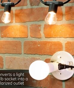 Power Gear 2-Outlet Socket Adapter, Add 2 Outlets to a Bulb Socket, 2 Prong, Polarized Outlets, Medium Base Socket, Use in Workshop, Garage or Utility Room, UL Listed, Light Almond, 54178 17 A11YhJQEClL