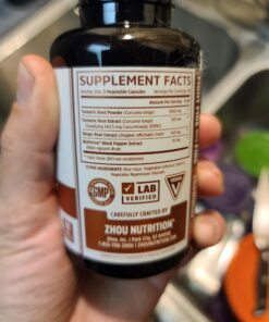 Zhou Turmeric Curcumin and Ginger with Bioperine 1800 mg | Extra Strength Antioxidant for Maximum Joint Comfort and Mobility | Non-GMO | 30 Servings, 90 Veggie Caps 20 A137powSOL