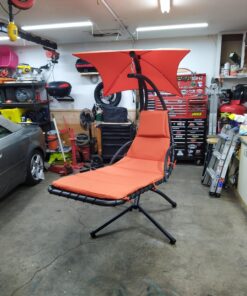 Best Choice Products Outdoor Hanging Curved Steel Chaise Lounge Chair Swing w/Built-in Pillow and Removable Canopy, Orange 34 A14NDz5FEiL