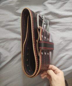 Weight Lifting Belt (5mm Thick) - Leather Weight Lifting Belt for Women & Men - Functional Workout Belt - Gym Belt for Weightlifting, Powerlifting, Squat & Deadlift - Adjustable Weightlifting Belt Black/Red Medium 61 A14O4c4wVsL