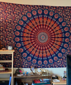 Bless International Handmade Indian hippie Bohemian Psychedelic Peacock Mandala Wall hanging College Dorm Beach Throws Table Cloth Bedding Tapestry (Golden Blue, Twin(54x72Inches)(140x185cms)) Twin (54x72Inches)(140x185cms) Golden Blue 30 A14aGTI0DAL
