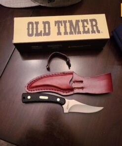 Old Timer 152OT Sharpfinger 7.1in S.S. Full Tang Knife with 3.3in Clip Point Skinner Fixed Blade, Black Sawcut Handle, and Leather Belt Sheath for Hunting, Camping, Skinning, EDC, and Outdoors 78 A15DQisnKHL