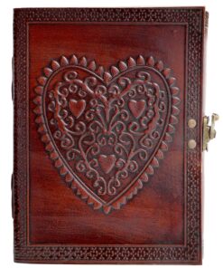 Leather World Ltd. Large Vintage Heart Embossed Leather Journal/instagram Photo Album (Handmade Paper) - Coptic Bound with Lock Closure 7 A15xtVehzL