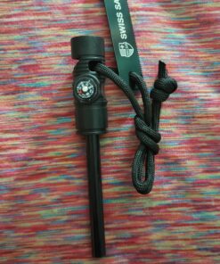 Swiss Safe 5-in-1 Fire Starter with Compass, Paracord and Whistle (2-Pack) for Emergency Survival Kits, Camping, Hiking, All-Weather Magnesium Ferro Rod Black 23 A17CKgSd1IL