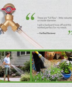 Litorange (2 PACK) Solid Brass Lead-Free Body Backyard 2 Way Y Valve Garden Hose Connector MHT 3/4" Inch Thread Splitter Adapter + 4 Silicone Hose Washers 2 Pack 16 A19rXim0PXL