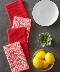DII Cleaning Collection Multi-Purpose Microfiber, Red Damask, Dishtowel Set 23 A1A6poQetlL