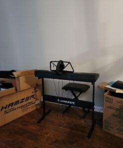 Hamzer 61-Key Portable Electronic Keyboard Piano with Stand, Stool, Headphones, Microphone & Sticker Sheet 62 A1CKW91D7lL