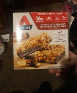 Atkins Chocolate Peanut Butter Pretzel Protein Meal Bar, High Fiber, 16g Protein, 1g Sugar, 4g Net Carbs, Meal Replacement, Keto Friendly, 5 Count 23 A1DHhzm3XKL