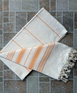Alternative view of Dandelion - Ivory Basic Pattern - Naturally-Dyed Cotton Turkish Towel Peshtemal - 71x39 Inches - Orange