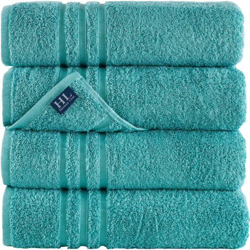 Hawmam Linen Teal Turquoise Bath Towels 4-Pack - 27x54 Soft and Absorbent, Premium Quality Perfect for Daily Use 100% Cotton Towel 600 GSM 27 in X 54 in Towel Green Water