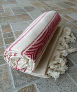 Dandelion - Ivory Basic Pattern - Naturally-Dyed Cotton Turkish Towel Peshtemal - 71x39 Inches - Red 12 A1EvqcPDmSL