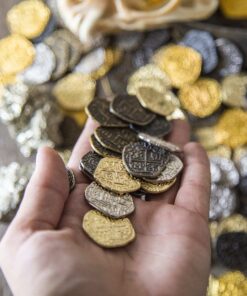 Beverly Oaks Metal Pirate Coins - Gold and Silver Spanish Doubloon Replicas - Fantasy Metal Coin Pirate Treasure (30-Coins) 30-Coins 23 A1FSv0nyCL
