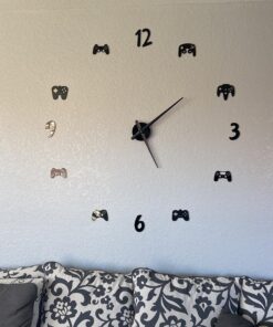 The Geeky Days Video Game Controllers DIY Large Gamer Wall Clock Game Room Decor Modern Design Freamless Giant Wall Clock Game Boys Room Wall Watch (Black) Black 15 A1Faa1RDf2L