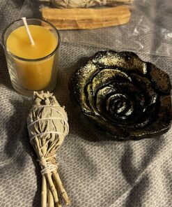 Premium Starter Kit with Rose Dish, Palo Santo, California White Sage, and Hand Poured Beeswax Votive 18 A1IBKp8R2YL
