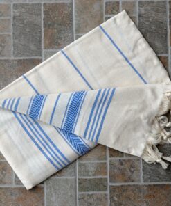 Alternative view of Dandelion - Ivory Basic Pattern - 100% Naturally-Dyed Cotton Turkish Towel Peshtemal - 71x39 Inches - Navy Blue