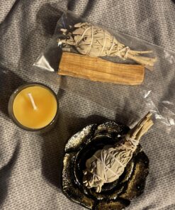 Premium Starter Kit with Rose Dish, Palo Santo, California White Sage, and Hand Poured Beeswax Votive 19 A1IZU887UrL