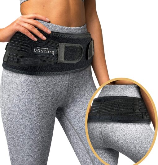 Vriksasana Sacroiliac Hip Belt for Women and Men That Alleviates Sciatic, Pelvic, Lower Back, Leg and Sacral Nerve Pain Caused by Si Joint Dysfunction| Trochanter Brace (Regular, Black) Regular (Hip Size 32"- 45")