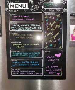 Arteza Dry Erase Magnetic Chalkboard Menu Planner Set (16" x 12" Black Dry Erase Board, 9" x 6" Kitchen Conversion Chart, 12 Colorful fine tip Markers, Microfiber Sponge, Spray Bottle) 16 x 12 Inches 37 A1KSJI7ahTL